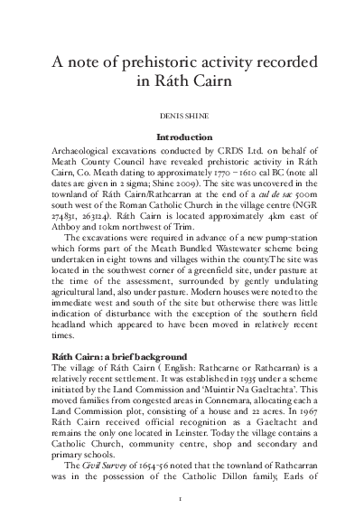 Dr. Denis Shine: A note of prehistoric activity recorded in Ráth Cairn