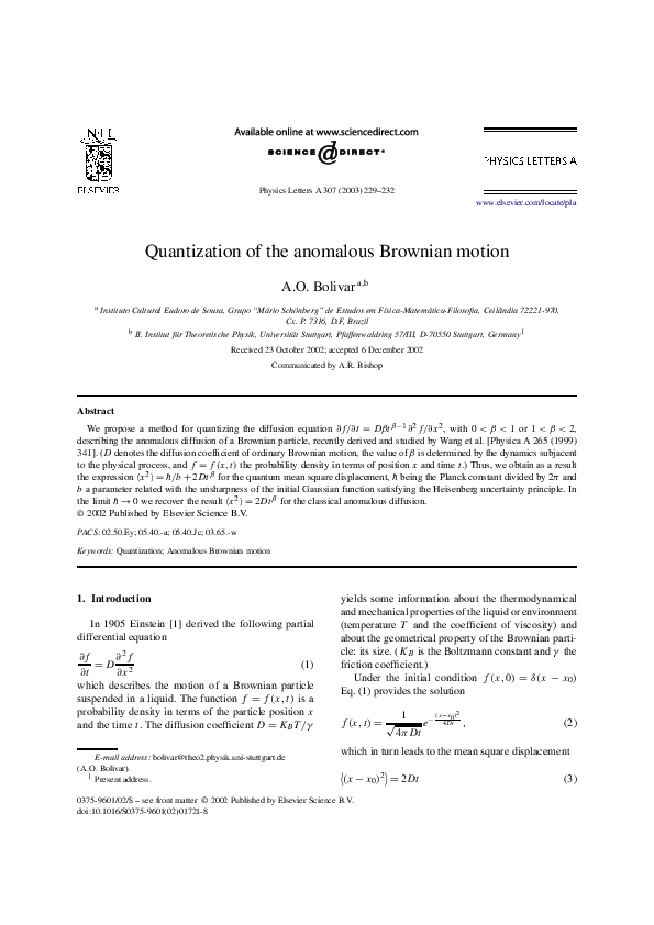 (PDF) Quantization of the anomalous Brownian motion