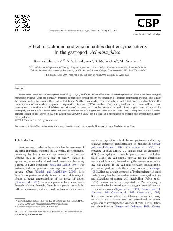 (PDF) Effect of cadmium and zinc on antioxidant enzyme activity in the ...