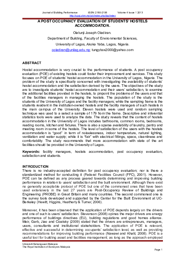 Post occupancy review report dating