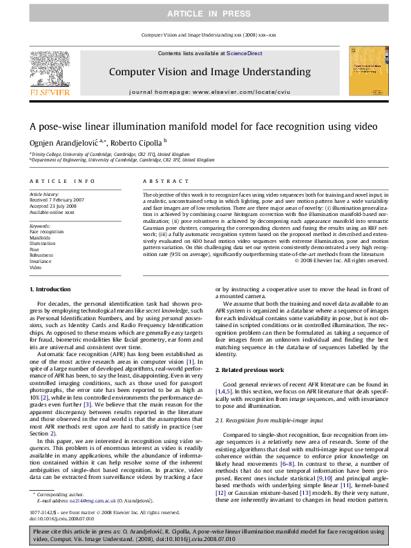 (PDF) A pose-wise linear illumination manifold model for face ...