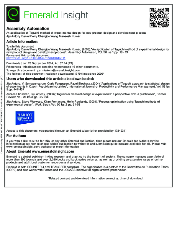 (PDF) An application of Taguchi method of experimental design for New ...