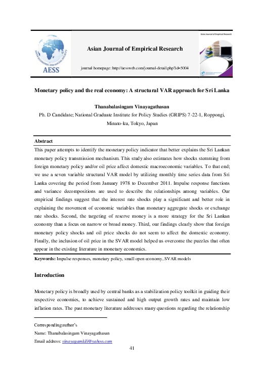 (PDF) Monetary policy and the real economy: A structural VAR approach ...