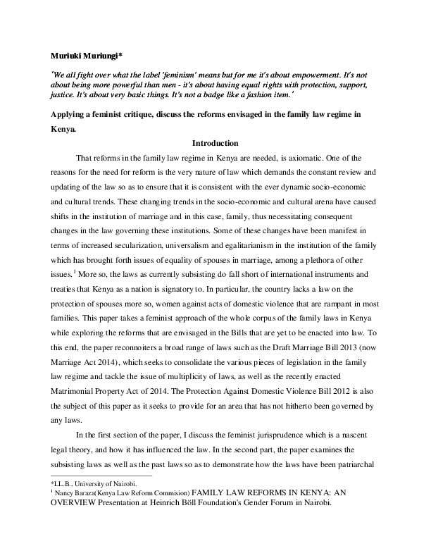 (PDF) A Feminist Critique of the New Family Law Regime in Kenya