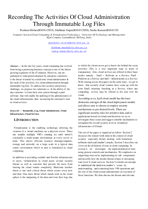 (PDF) Recording The Activities Of Cloud Administration Through ...