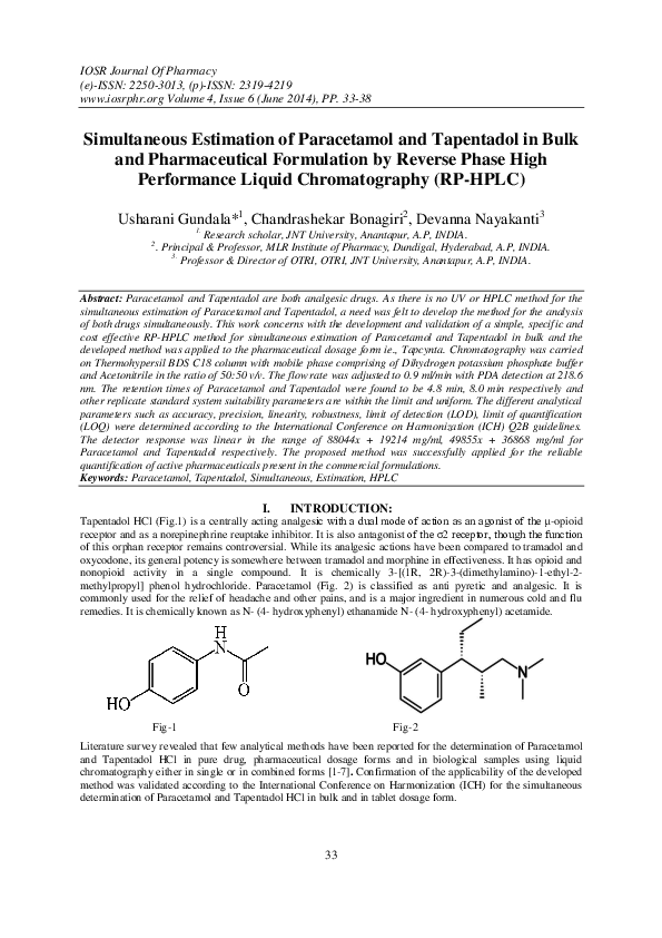 (PDF) Simultaneous Estimation of Paracetamol and Tapentadol in Bulk and