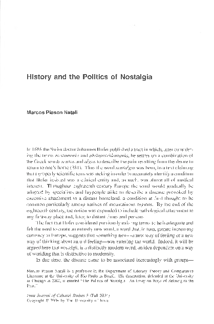 (PDF) "History and the Politics of Nostalgia"