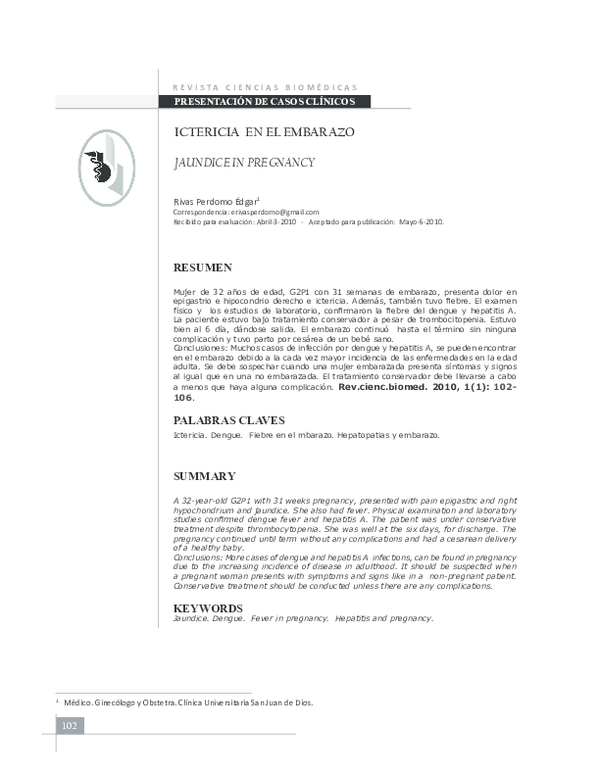 (PDF) JAUNDICE IN PREGNANCY (IN SPANISH) REVISTA CIENCIAS BIOMEDICAS