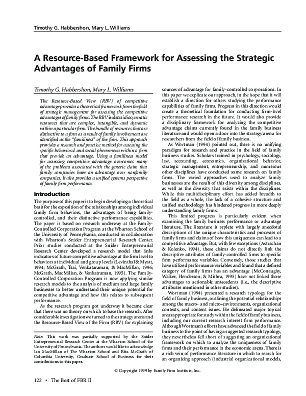 (PDF) A Resource-Based Framework for Assessing the Strategic