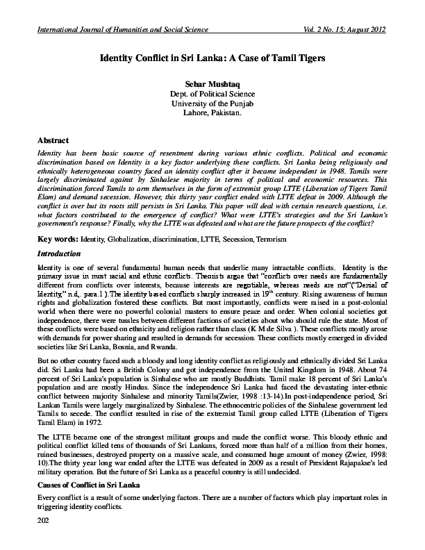 (PDF) Identity Conflict in Sri Lanka: A Case of Tamil Tigers