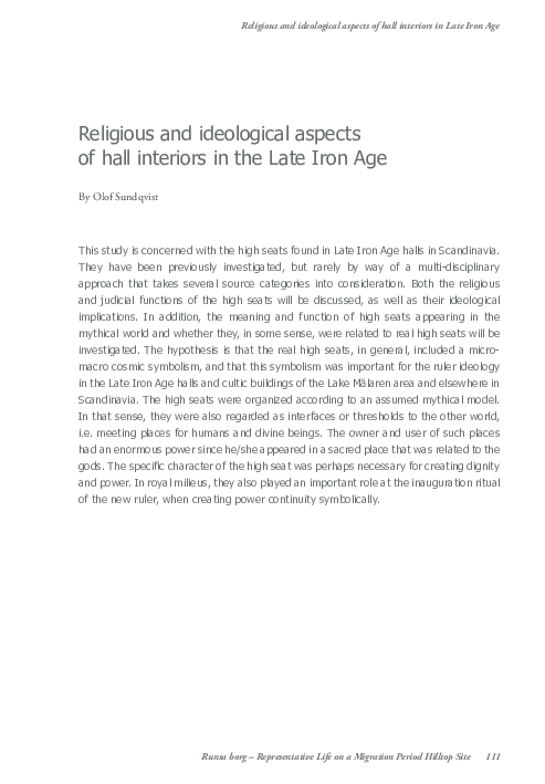 Religious and ideological aspects of of hall interiors in the Late Iron Age