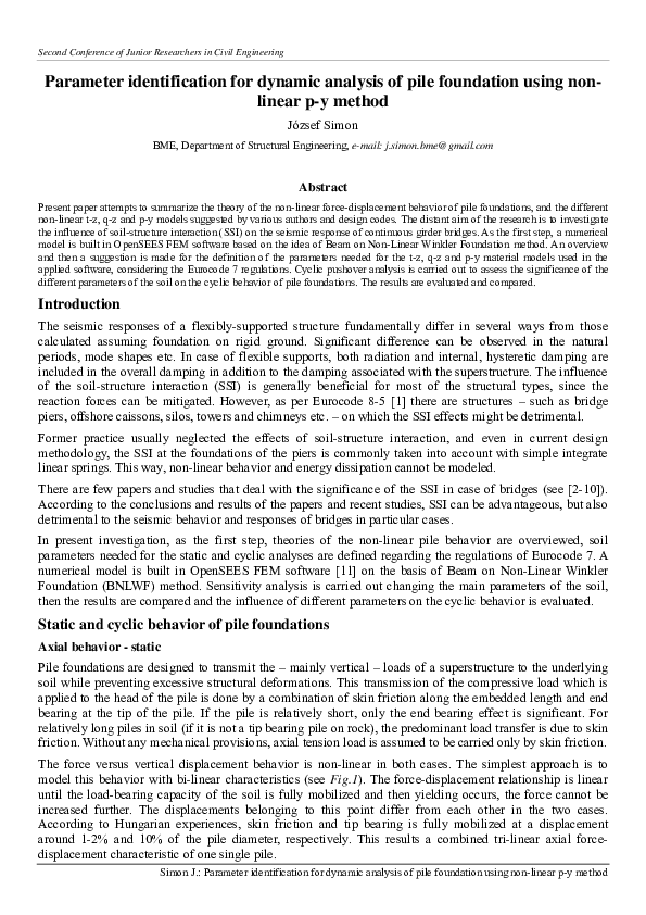 (PDF) Parameter identification for dynamic analysis of pile foundation