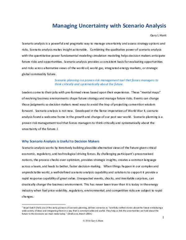 (PDF) Managing Uncertainty with Scenario Analysis (2014)