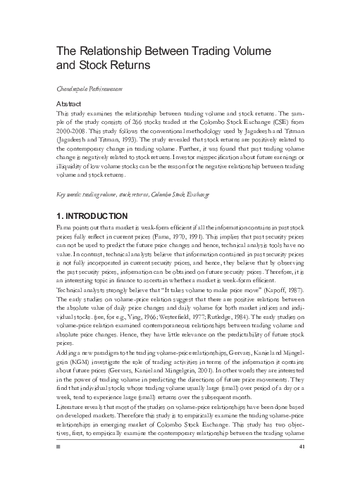 (PDF) The Relationship Between Trading Volume and Stock Returns