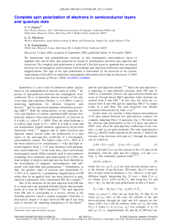 (PDF) Complete spin polarization of electrons in semiconductor layers ...
