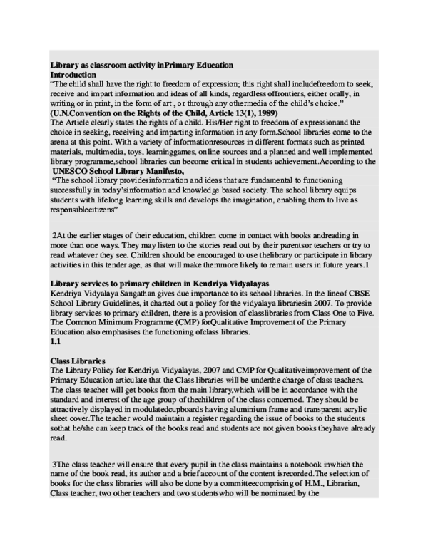 (DOC) Library as classroom activity inPrimary Education Introduction