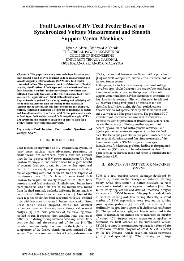 (PDF) Fault Location of HV Teed Feeder Based on Synchronized Voltage ...