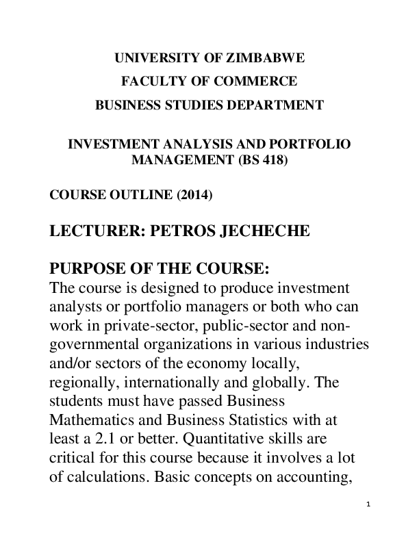 (DOC) UNIVERSITY OF ZIMBABWE FACULTY OF COMMERCE BUSINESS STUDIES
