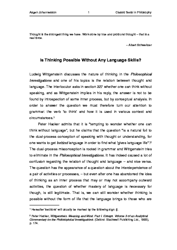 (PDF) Is Thinking Possible Without Any Language Skills? Asgeir