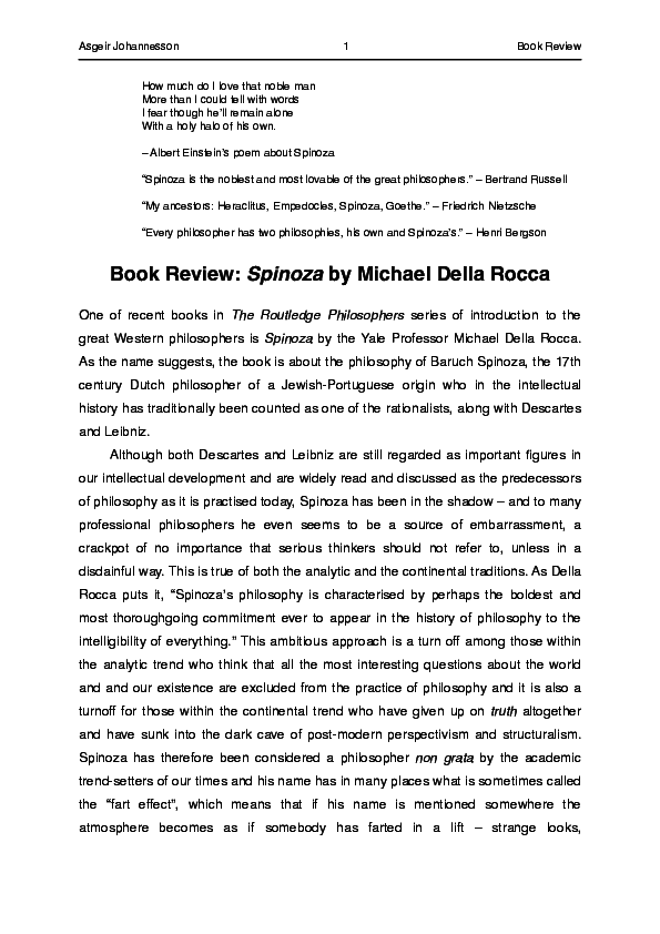 (PDF) Book Review of Spinoza by Michael Della Rocca