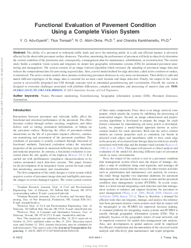 (PDF) Functional Evaluation of Pavement Condition USING A COMPLETE ...