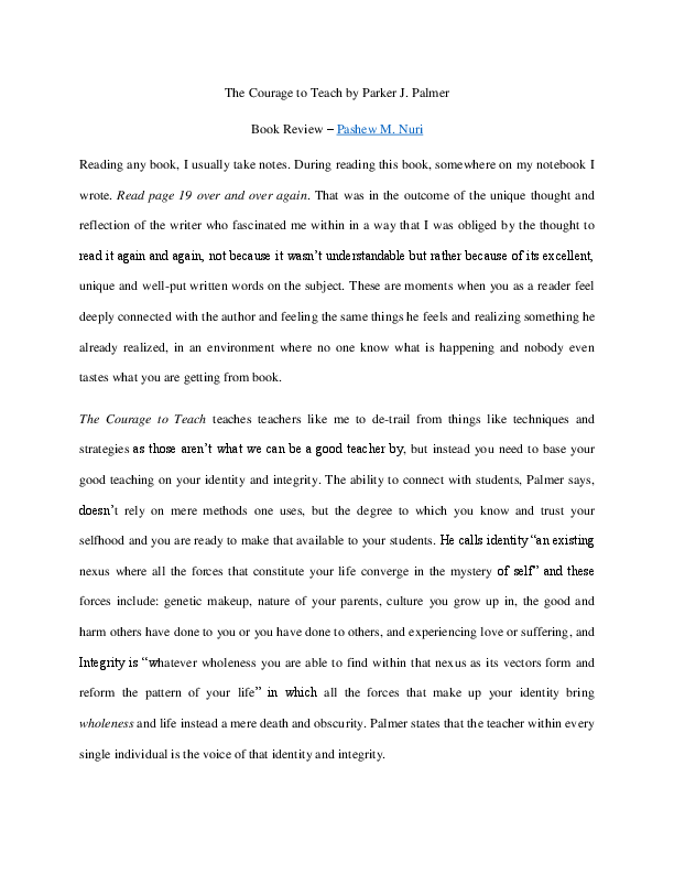 (PDF) Book Review The Courage to Teach by Parker J. Palmer