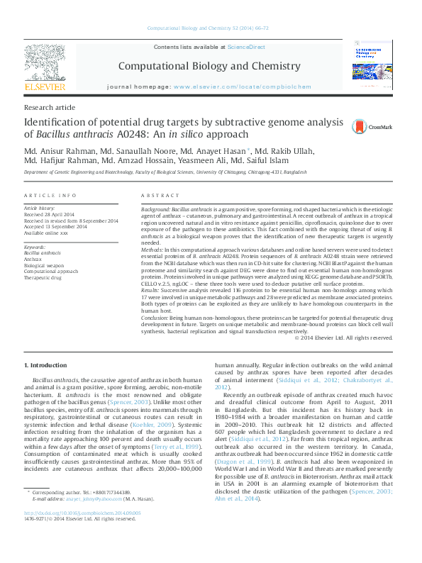 (PDF) Identification of potential drug targets by subtractive genome ...