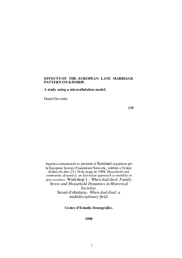 (PDF) EFFECTS OF THE EUROPEAN LATE MARRIAGE PATTERN ON KINSHIP. A study ...