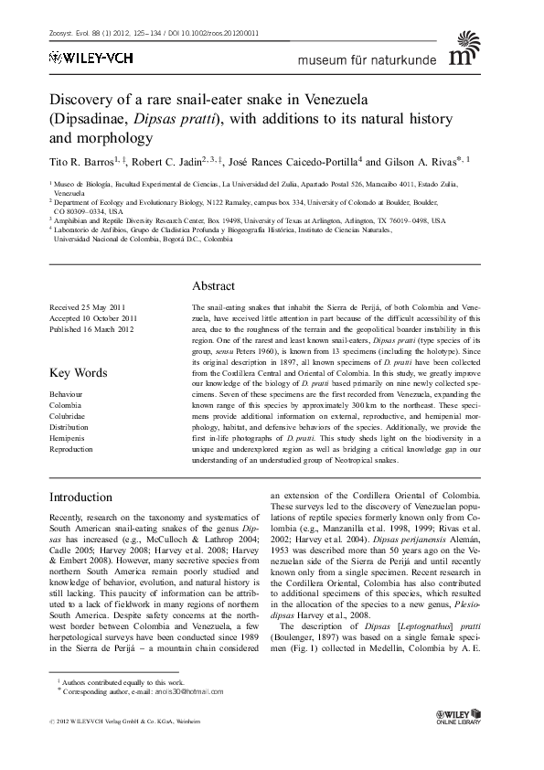 Dipsas pratti, Hist. nat. y morfología 2012