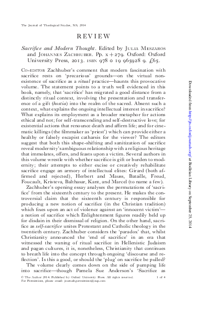Sacrifice and Modern Thought