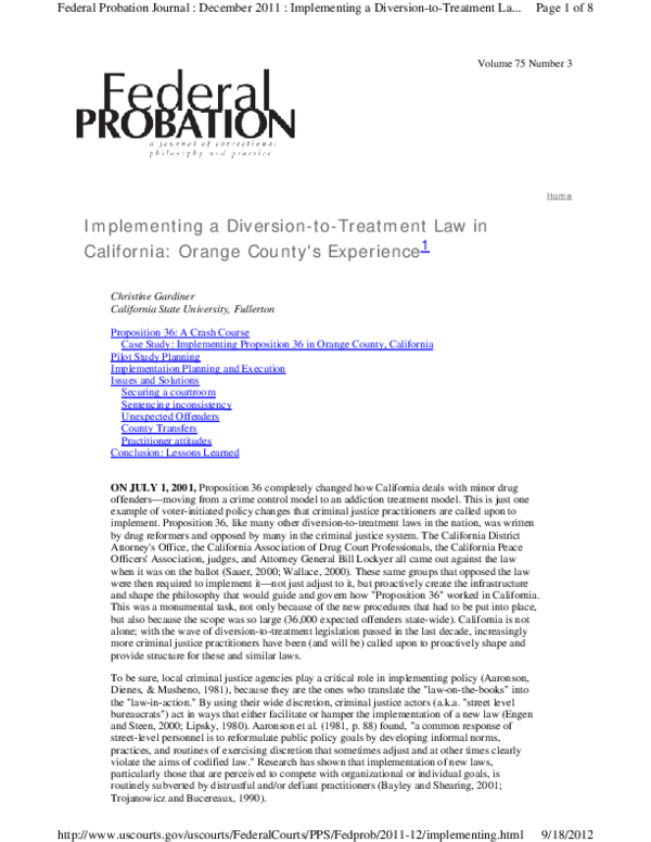 (PDF) Implementing a DiversiontoTreatment Law in California Orange