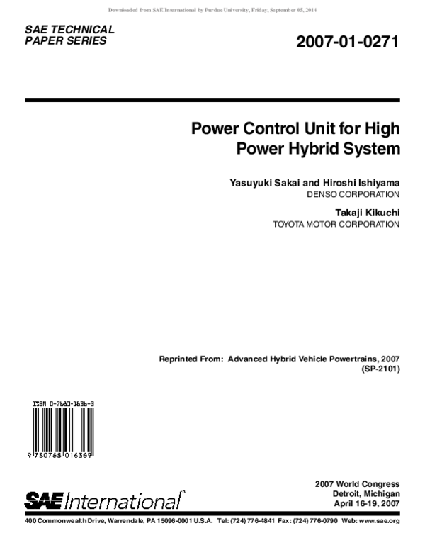 (PDF) 2007010271 Power Control Unit for High Power Hybrid System