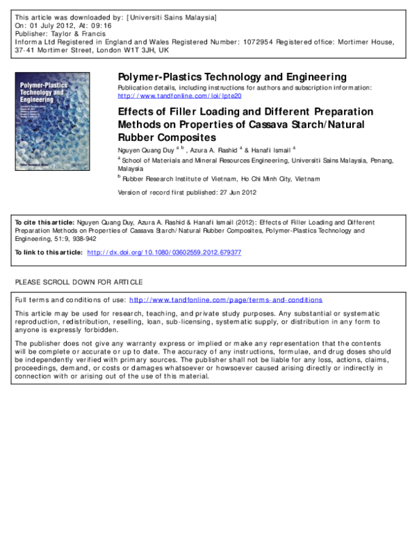 (PDF) Effects of Filler Loading and Different Preparation Methods on ...
