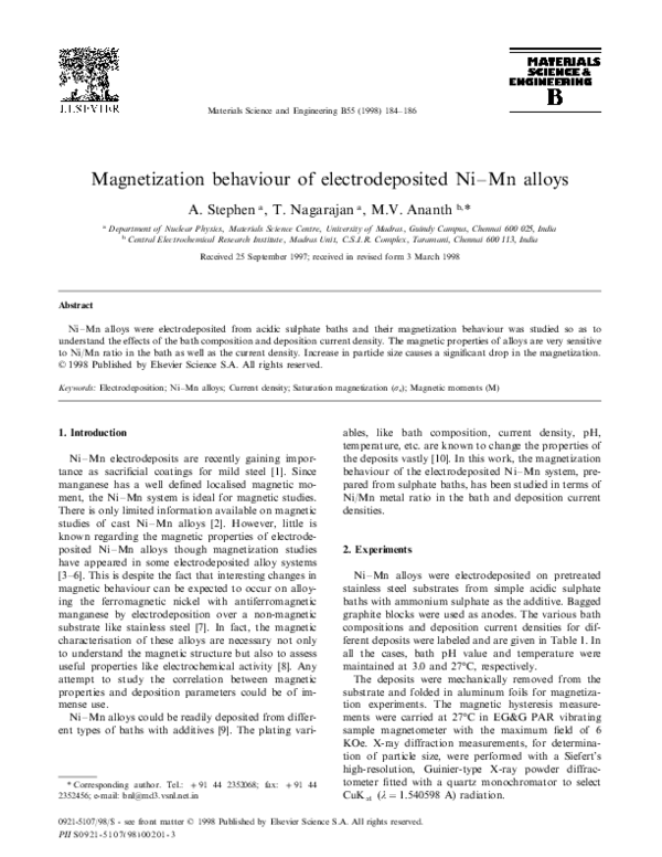 (PDF) Magnetization behaviour of electrodeposited Ni–Mn alloys