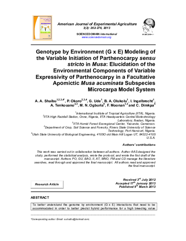 (PDF) Apomictic Musa acuminata Subspecies Microcarpa Model System