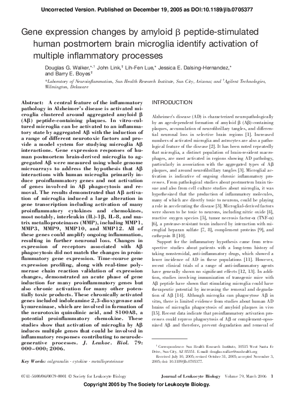 (PDF) Gene expression changes by amyloid peptide-stimulated human ...