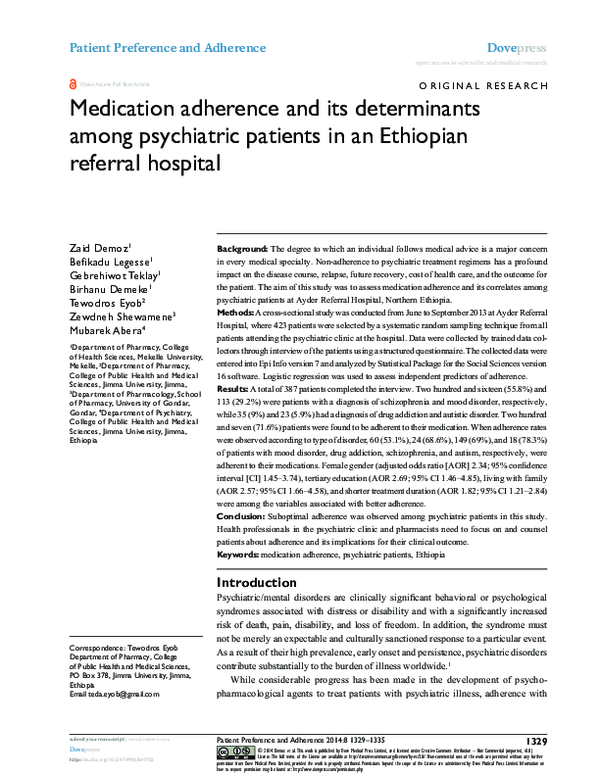 (PDF) Medication adherence and its determinants among psychiatric ...