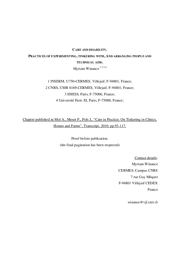 ※Grande※ PDF) Care and disability. Practices of experimenting