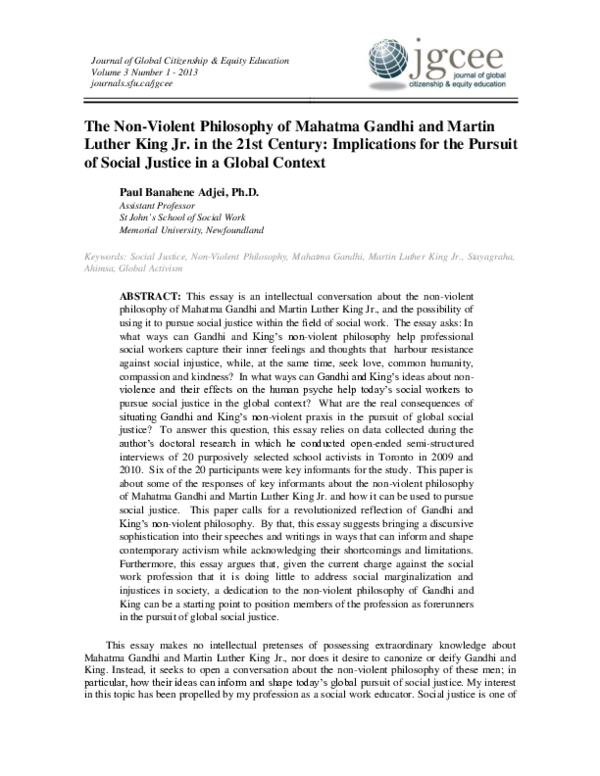 (PDF) The Non-Violent Philosophy of Mahatma Gandhi and Martin Luther ...