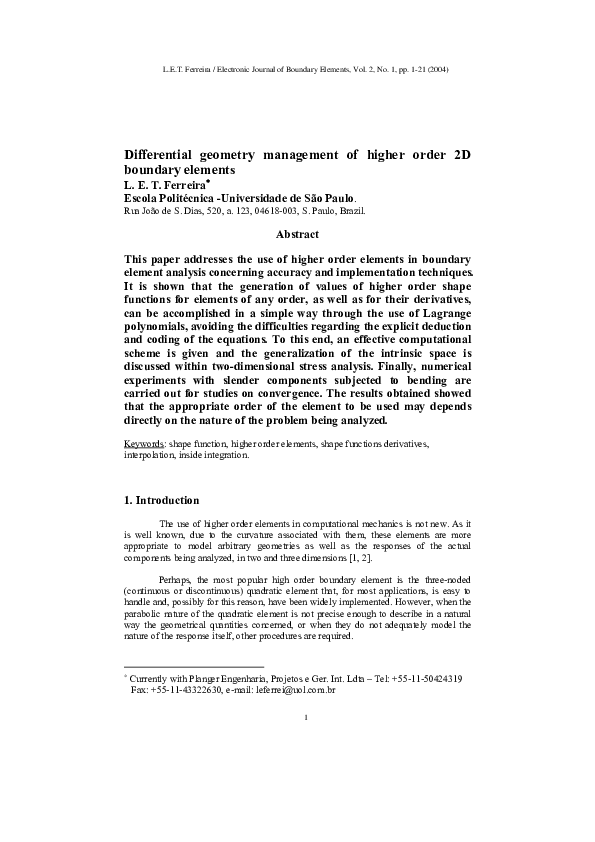 (PDF) Differential geometry management of higher order 2D boundary