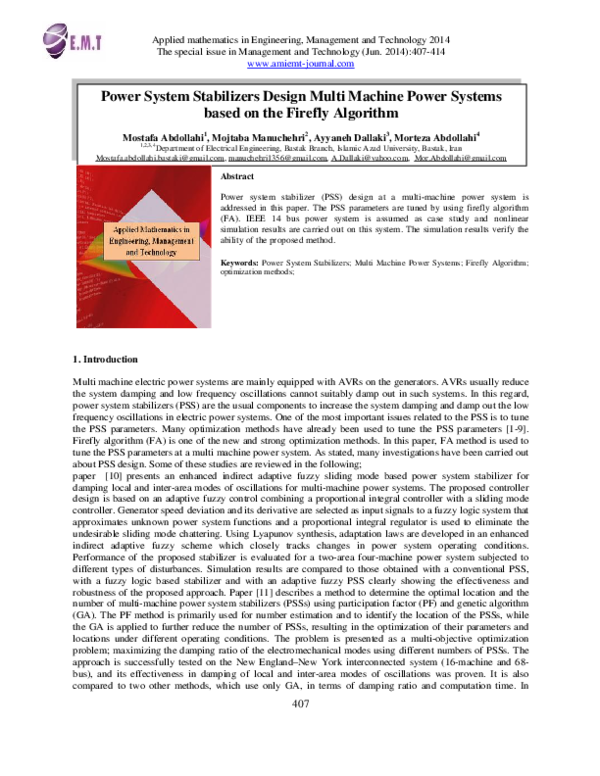 (PDF) Power System Stabilizers DesignMulti Machine Power Systems based ...