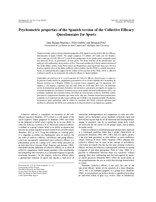 (PDF) PSYCHOMETRIC PROPERTIES OF THE SPANISH VERSION OF THE COLLECTIVE ...