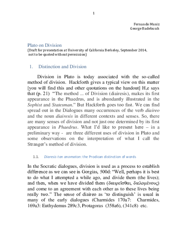 (DOC) Plato on Division by Fernando Muniz and George Rudebusch