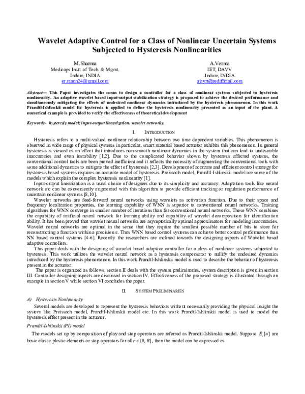 (PDF) Wavelet Adaptive Control for a Class of Nonlinear Uncertain ...