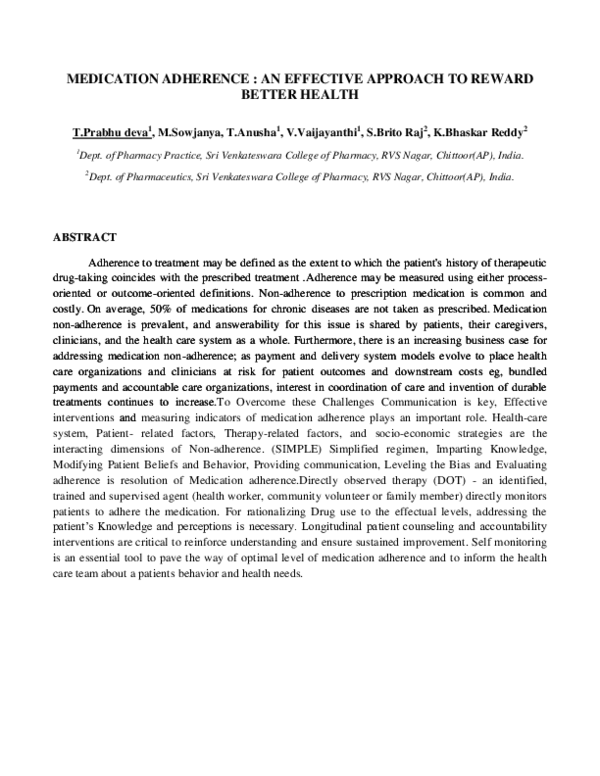 (DOC) Abstract on MEDICATION ADHERENCE