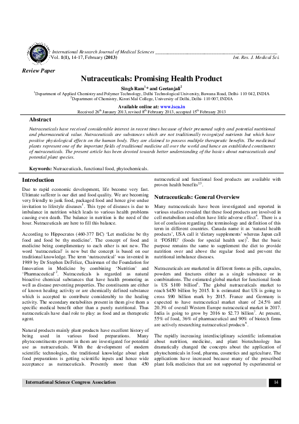 Role of nutraceuticals in various diseases image