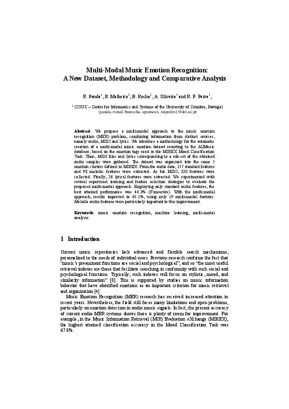 (PDF) MultiModal Emotion Music Recognition (MER) A New Dataset