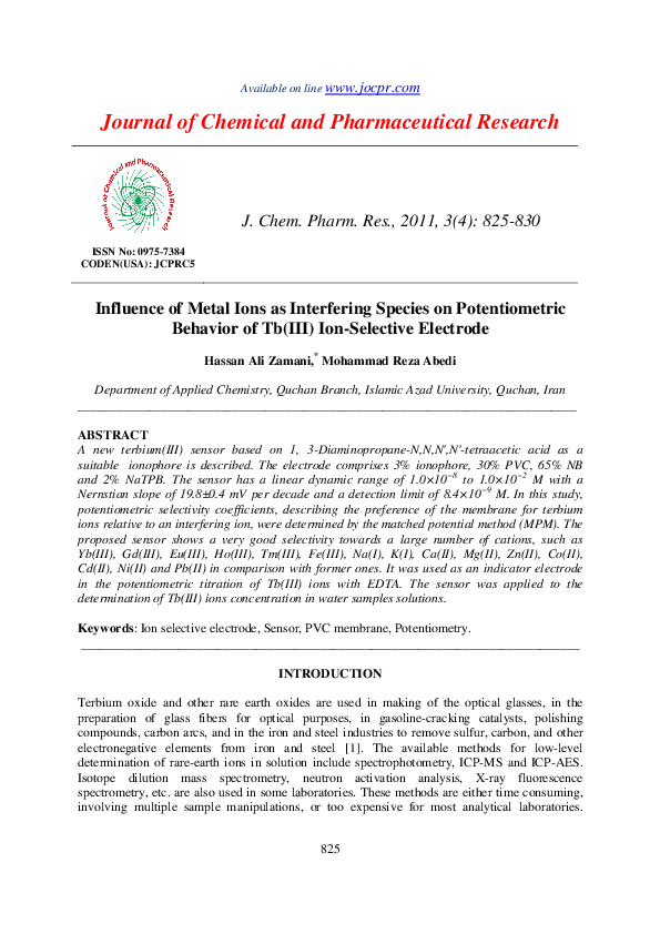 (PDF) Influence of Metal Ions as Interfering Species on Potentiometric ...