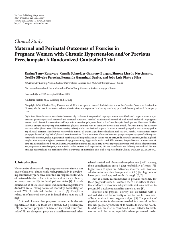 (PDF) Clinical Study Maternal and Perinatal Outcomes of Exercise in ...