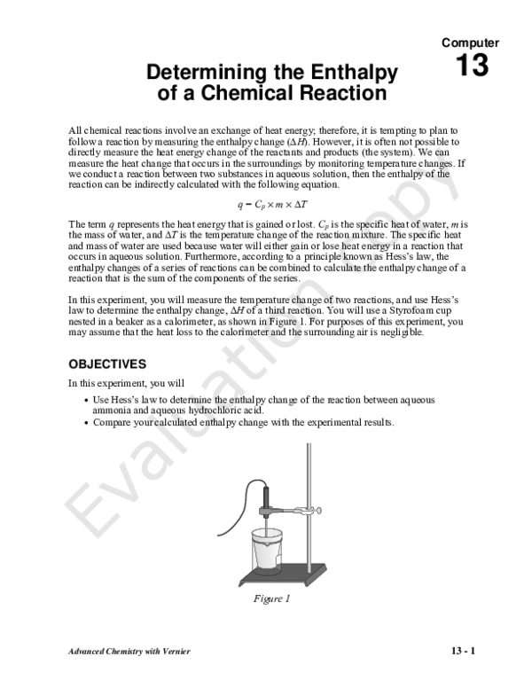(PDF) Advanced Chemistry with Vernier Determining the Enthalpy of a Chemical Reaction